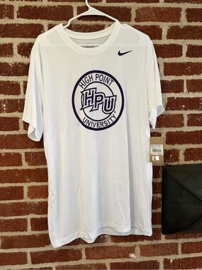 Men’s Nike Dri-Fit White High Point University Short Sleeve Tee with Purple Logo